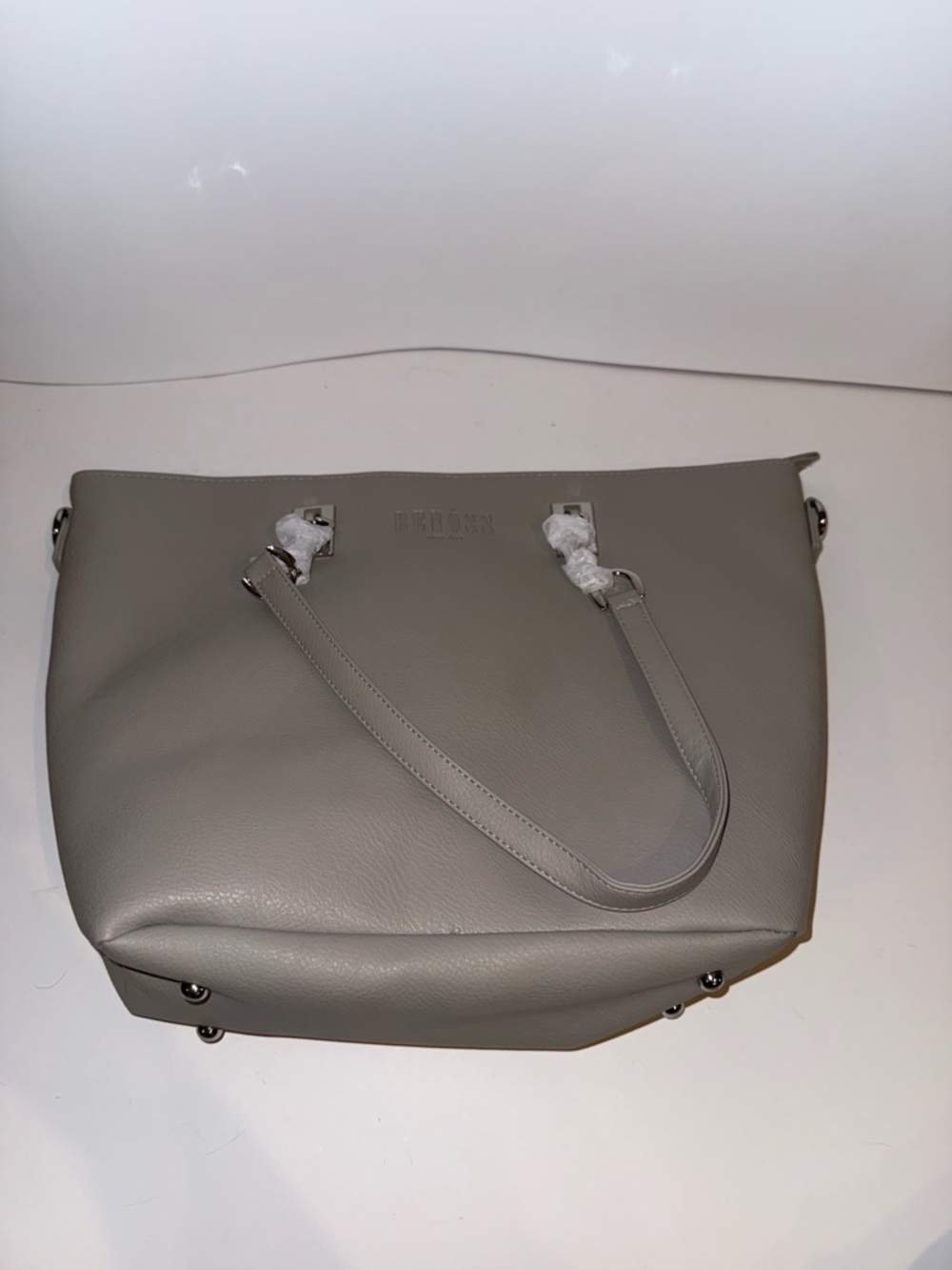 Gray Leather Shoulder Tote for Women